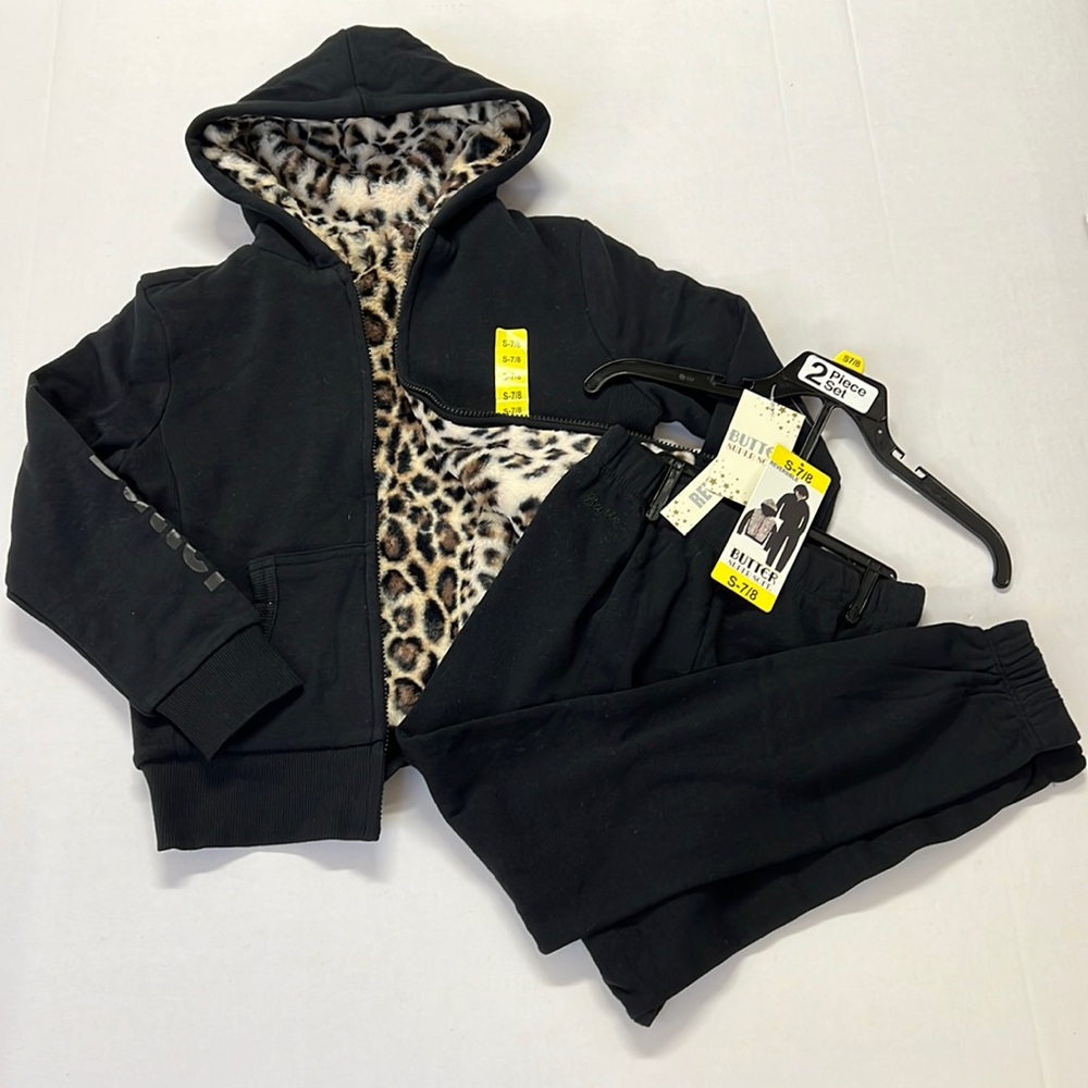 NEW- Girl’s Butter 2 PC Reversible Leopard Black Jacket and Pants